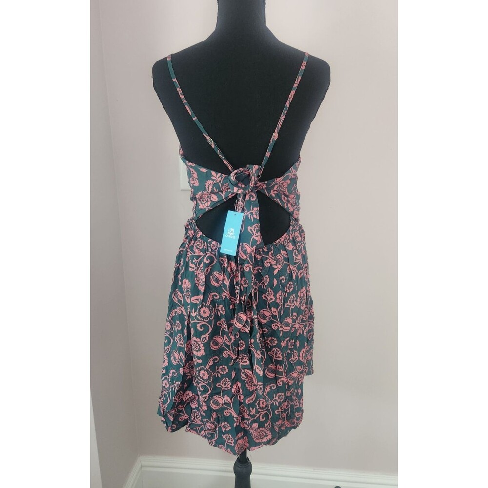 NWT CUPSHE Green Floral Mini Beach Dress Twisted V-Neck Cutout Cami Straps - XL - Picture 3 of 9
